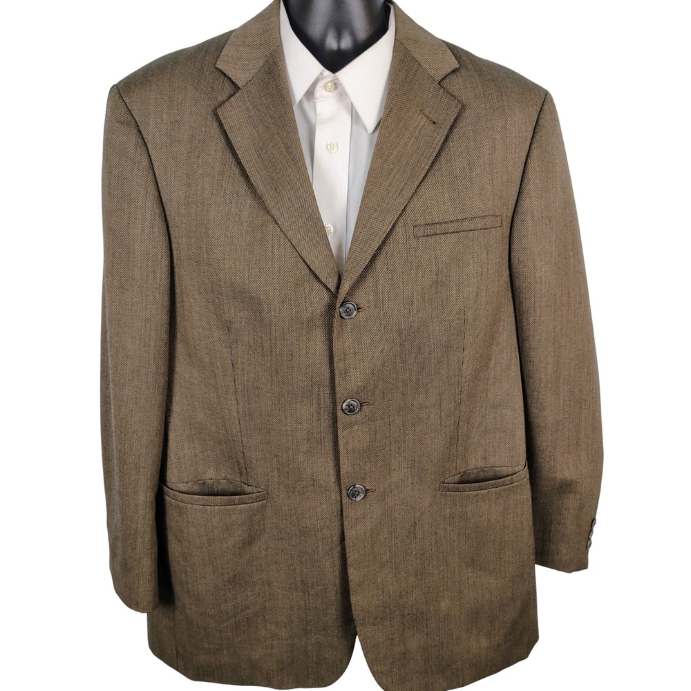 J. Ferrar Mens SZ 42R Custom Fit Blazer Olive Brown Wool Blend Dark Academia